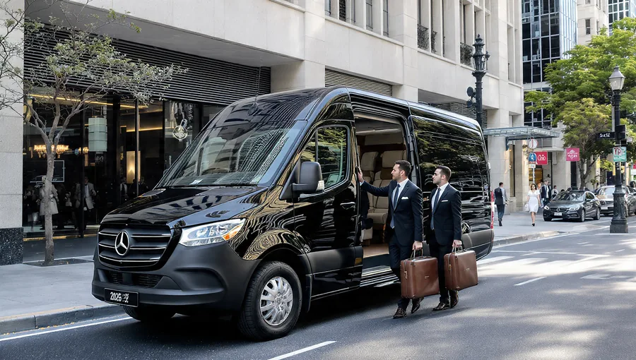 Luxury Mercedes Sprinter maxi taxi in Sydney CBD